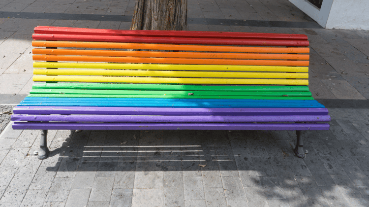 rainbow painted bench