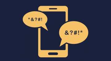 Graphic image of mobile phone screen with speech bubbles containing offensive messages