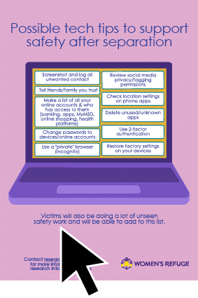 Illustration of laptop with Possible tech tips to support safety after separation
